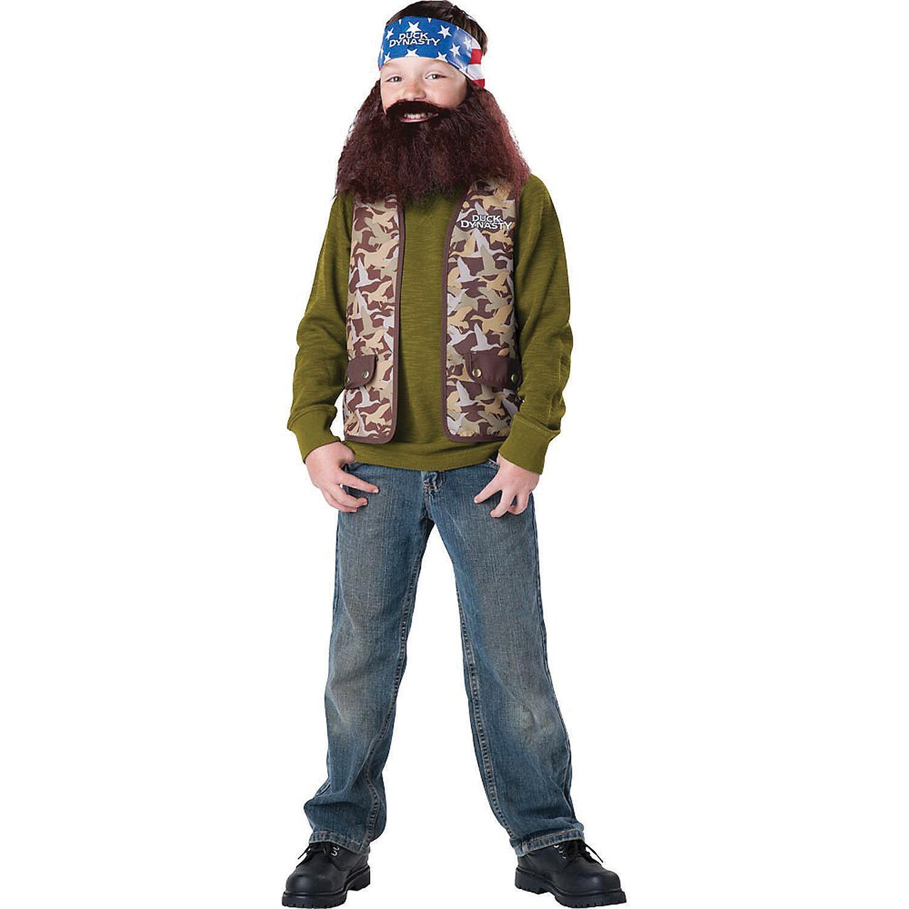 Boy’s Duck Dynasty Willie Costume Camouflage Vest Beard and Bandana Small